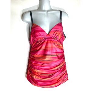 Athena Underwire Ruffled Tank One Piece Swimsuit Pink Gray Size 6 Women's